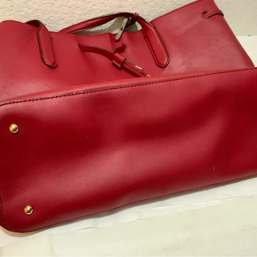 Ralph Lauren Red Leather Tote drawstring open top - Picture 9 of 11